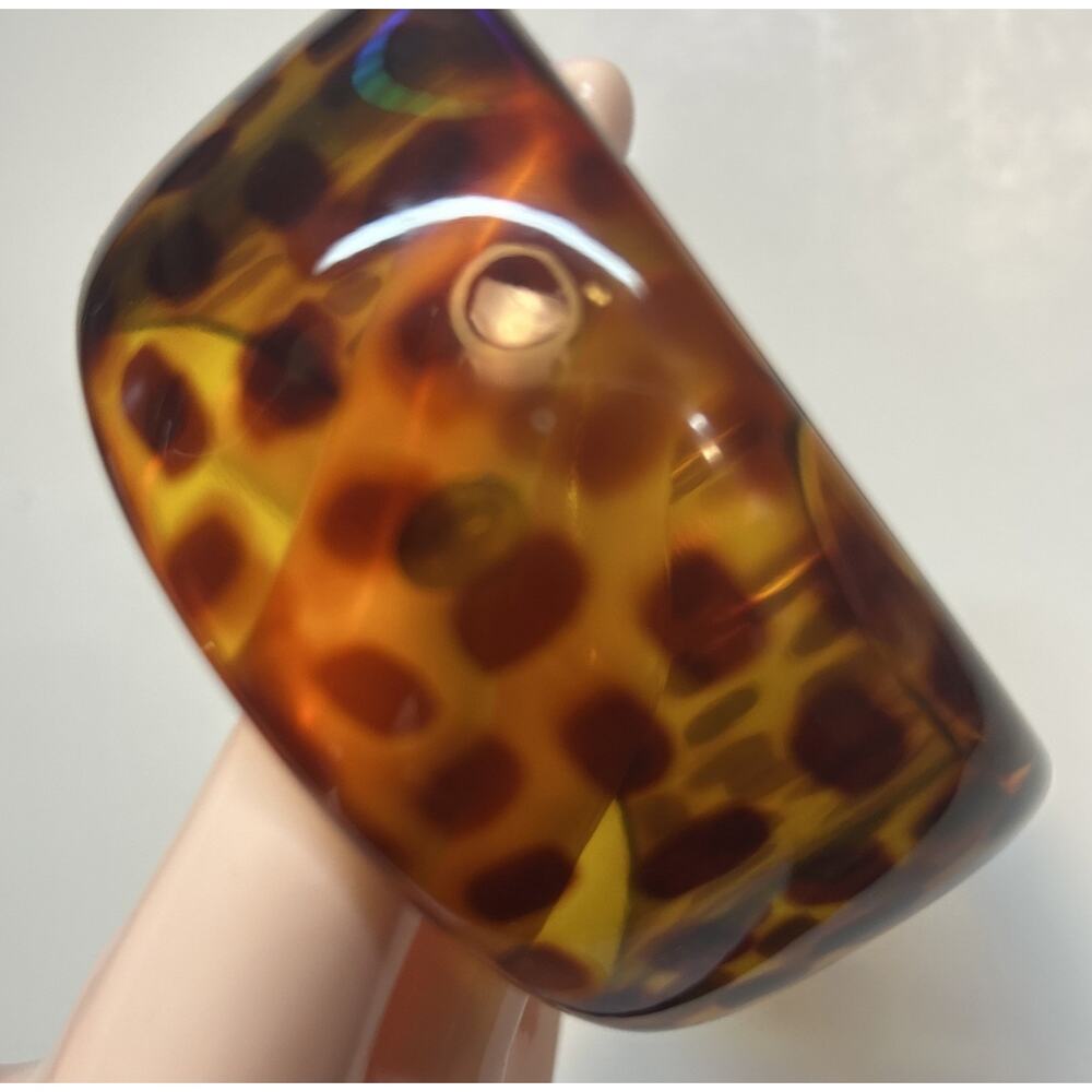 Joan Rivers Vintage Lucite Leopard Bangle Bracelet Signed 22cm Wide 1.5"